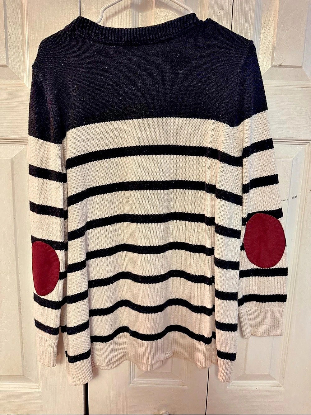 Market & Spruce Striped Elbow Patch Pullover Sweater Black & White Small